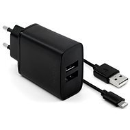 FIXED Smart Rapid Charge 15W s 2× USB výstupom a USB/Lightning káblom 1 m čierna - Nabíjačka do siete