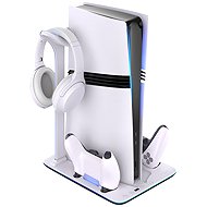 FIXED Multifunctional Stand for PS5 (Pro/Slim) with fans and charging for 2xDualSense B&W - Game Console Stand