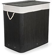 G21 Korb 60 × 40 × 63 cm 150 l schwarz mit weißem Stoffkorb, Bambus - Wäschekorb