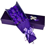 Teddy Bear Bouquet of Soap Roses in a gift box, purple - Rose Bear