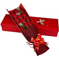 Teddy Bear Bouquet of Soap Roses in a gift box, red - Rose Bear