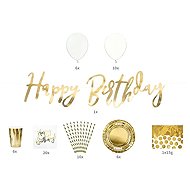 PARTYDECO Párty sada narozeniny Happy Birthday, zlatá, 60 ks - Party Accessories
