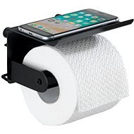 WENKO WITHOUT DRILLING Classic Plus - Toilet Paper Holder with Shelf, Black - Toilet Paper Holder