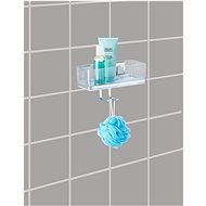 WENKO WITHOUT DRILLING VacuumLoc QUADRO - Wall Shelf with Hooks, Metallic Shiny - Bathroom Hook