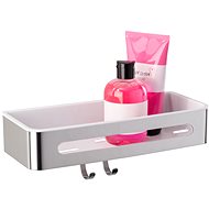 WENKO WITHOUT DRILLING Premium Plus - Wall Shelf with Hooks, Metallic Shiny - Bathroom Hook