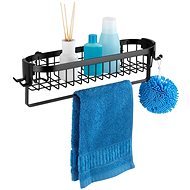 WENKO WITHOUT DRILLING Classic Plus - Wall Shelf with Hooks, Black - Bathroom Hook