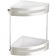 WENKO WITHOUT DRILLING Premium Plus - Corner Two-storey Shelf, Metallic Shiny - Bathroom Shelf