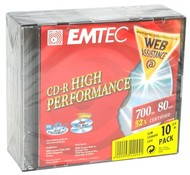 CD-R médium EMTEC 80min, 700MB, 52x speed, balení 10ks v SLIM krabičce - -