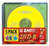DVD-R médium EMTEC Rainbow 4.7GB, 8x speed COLOUR, balení 5ks barevných v SLIM krabičce - -