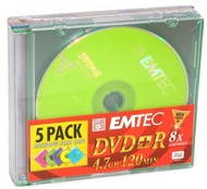DVD+R médium EMTEC Rainbow 4.7GB, 8x speed COLOUR, balení 5ks barevných v SLIM krabičce - -