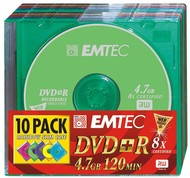 DVD+R médium EMTEC Rainbow 4.7GB, 8x speed COLOUR, balení 10ks barevných v SLIM krabičce - -