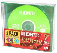 DVD+R médium EMTEC Rainbow 4.7GB, 16x speed COLOUR, balení 5ks barevných v SLIM krabičce - -