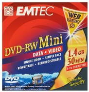 DVD-RW 8cm médium EMTEC Fantastic Security 1.4GB, 2x speed, balení v SLIM krabičce - -