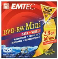 DVD-RW 8cm oboustranné médium EMTEC Fantastic Security 2.8GB, 2x speed, balení v SLIM krabičce - -
