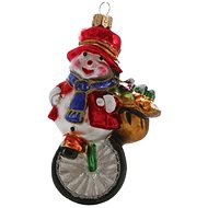 Skleněná figurka sněhulák kolo - Vánoční ozdoby