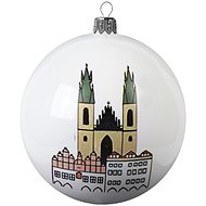 Bílá skleněná koule s dekorem Prahy - Vánoční ozdoby