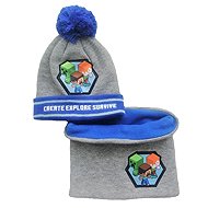 Minecraft 54887 - winter cap and neck warmer blue - grey, size 52 - Winter Hat