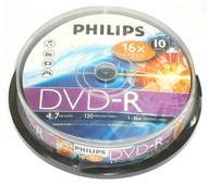 DVD-R médium PHILIPS 4.7GB, 16x speed, balení 10 kusů cakebox - -
