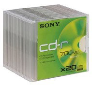 CD-R médium Sony 48x 80m/700MB balení 15+5ks v SLIM krabičce - -
