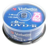 DVD-R médium VERBATIM 4,7GB 4x speed, balení 25ks cakebox - 