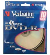 DVD-R médium VERBATIM 4,7GB 4x speed, balení 10ks cakebox - 