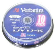 DVD-R médium Verbatim 4,7GB 8x speed, balení 10ks cakebox - -