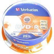 Verbatim DVD-R 8x, Archival Grade Photo Printable 25ks CakeBox - Médium
