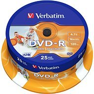 Verbatim DVD-R 16x, Printable 25 ks cakebox - Médium