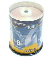 DVD-R médium MEMOREX 4.7GB 8x speed, balení 100 kusů cakebox - -