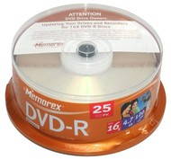 DVD-R médium MEMOREX 4.7GB 16x speed, balení 25 kusů cakebox - -