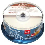 DVD-R médium MEMOREX Printable 4.7GB 16x speed, balení 25 kusů cakebox - -
