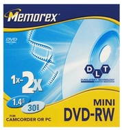 DVD-RW 8cm médium MEMOREX 1.4GB 2x speed, balení 5 ks v SLIM krabičce - -