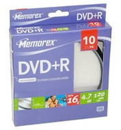 DVD+R médium MEMOREX 4.7GB 16x speed, balení 10 kusů cakebox - -