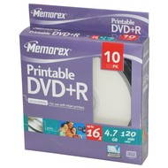 DVD+R médium MEMOREX Printable 4.7GB 16x speed, balení 10 kusů cakebox - -