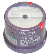 DVD+R médium MEMOREX Printable 4.7GB 16x speed, balení 50 kusů cakebox - -
