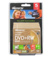 DVD+RW 8cm médium MEMOREX 1.4GB 4x speed, balení 5ks v SLIM krabičce - -