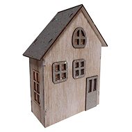 GOBA Christmas decoration - wooden house, LED light, silver, 18 cm - Christmas Decoration