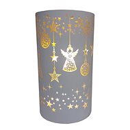 GOBA Christmas candle holder - glass, white ornaments 16cm - Christmas Candlestick