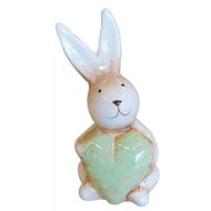 GOBA Easter decoration - Ceramic bunny with green heart, 11 × 5 cm - Easter Decoration