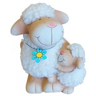 GOBA Easter decoration - Ceramic sheep mother with flower, 19 × 14 cm - Easter Decoration