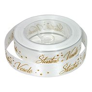 GOBA Ribbon - fabric, 25 m/2,5 cm, Happy Birthday, white - Ribbon