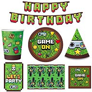 GODAN Minecraft Children's Birthday Party Set, Pixel Style, 12 People, 70 Pieces - Party Accessories