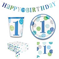 GODAN Children's 1st Birthday Party Set for Boys, 16 People, 50 Pieces - Party Accessories