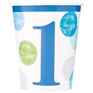 UNIQUE Paper cups 1st birthday blue with dots 270 ml 8 pcs - Drinking Cup