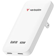 VERBATIM Essentials Slim GaN Charger 65W US/EU/UK - 2x USB-C PD 65W - White - Wall Charger