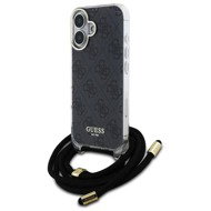 Guess IML 4G Printed Crossbody Strap Back Cover for iPhone 16 Plus Black - Phone Cover
