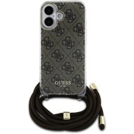 Guess IML 4G Printed Crossbody Strap Back Cover for iPhone 16 Brown - Phone Cover