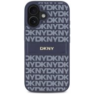 DKNY PU Leather Repeat Pattern Tonal Stripe Back Cover for iPhone 16 Blue - Phone Cover