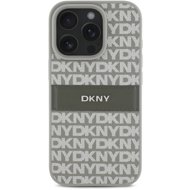 DKNY PU Leather Repeat Pattern Tonal Stripe Back Cover for iPhone 16 Pro Beige - Phone Cover