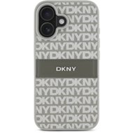 DKNY PU Leather Repeat Pattern Tonal Stripe Back Cover for iPhone 16 Beige - Phone Cover